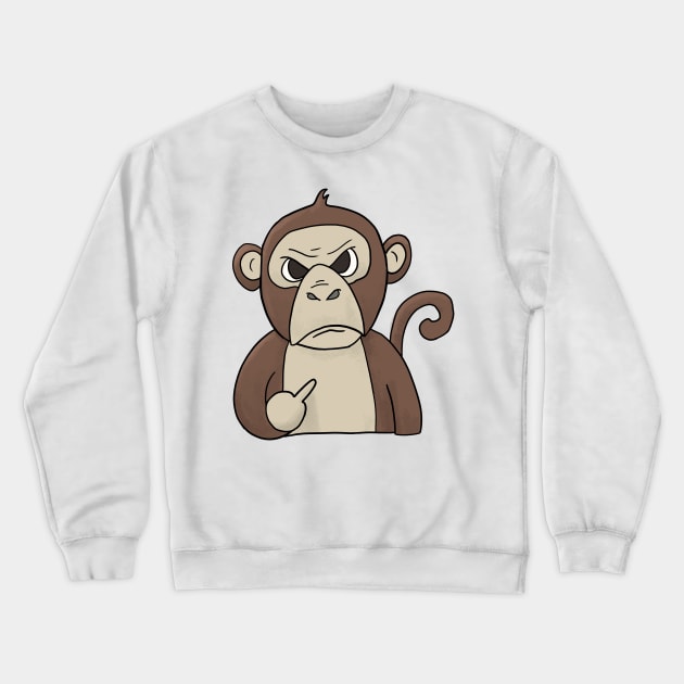 Grumpy Monkey Ape Holding Middle Finger Crewneck Sweatshirt by Mesyo